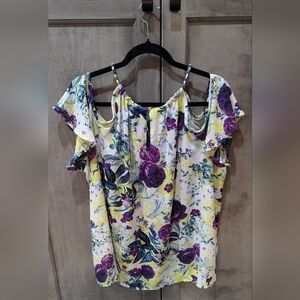 Torrid Georgette Chain-Link Cold Shoulder Blouse Floral White